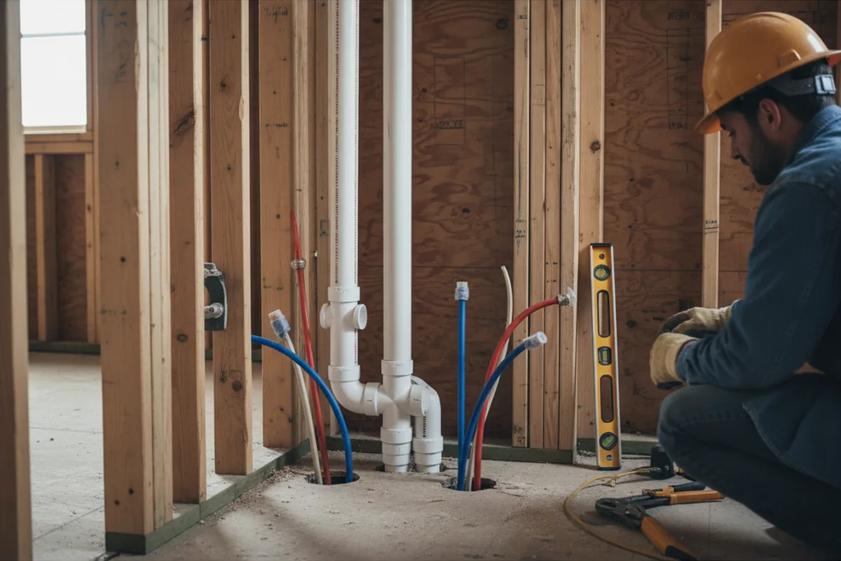 Drain and supply rough-in during Sump Pump Repair in Thorofare
